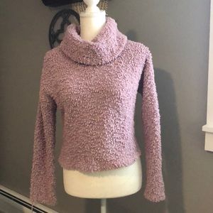 Crop style cowl neck popcorn sweater